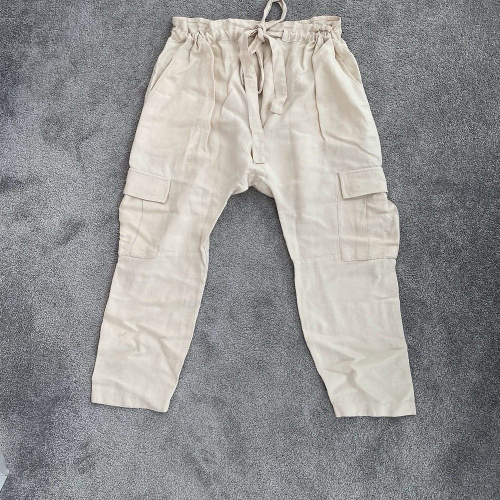 Ulla Johnson Cream Ivory Drop Crotch Harem Linen Blend Drawstring Pants